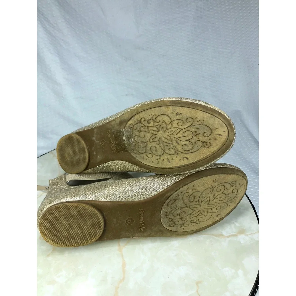 Dream Pairs Sole-Stretchy Glitter Ballet Flats Women 8 Gold Ankle Strap Evening